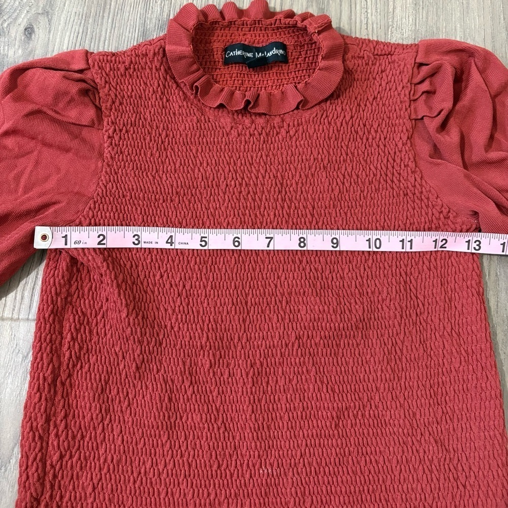 Catherine Malandrino Smocked Stretch Ruffle Top Women’s Sz S Burnt Orange - Picture 4 of 6